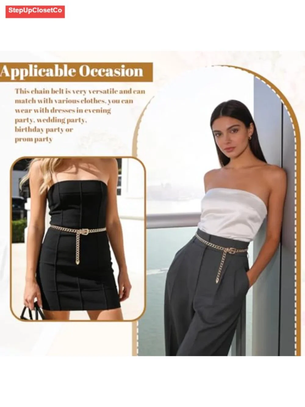 Women's Gold Chain Waist Belt - Adjustable Stainless Steel Hip Belt